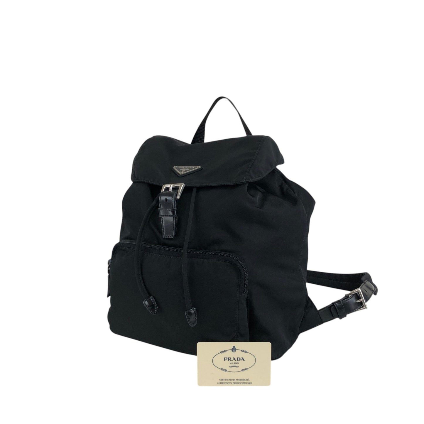 PRADA Tessuto Triangle Logo Front Buckle Front Pocket  Backpack Black Vintage 6abvn2
