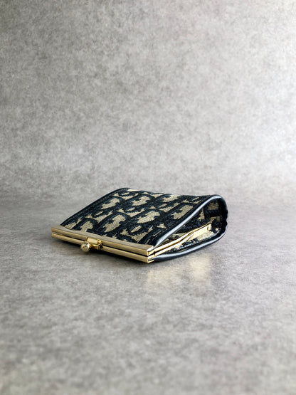Christian Dior Trotter Metal Clasp Coin Purse Navy Vintage vyt3e7