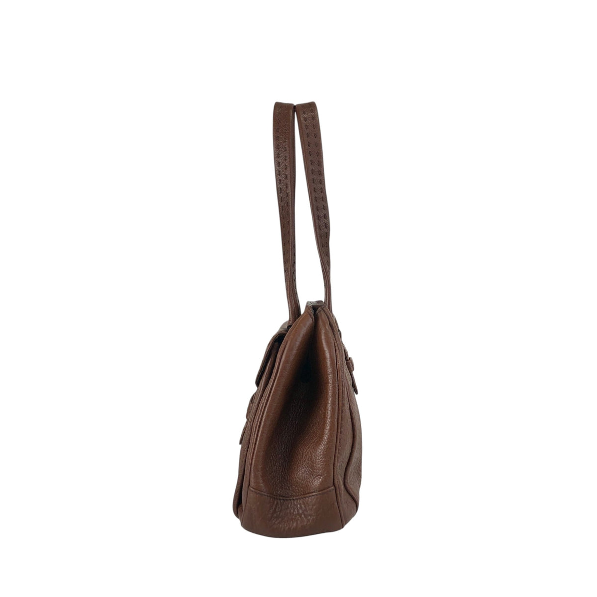 PRADA Triangle Logo Front Buckle Handbag Boston bag Brown Vintage v46bhc