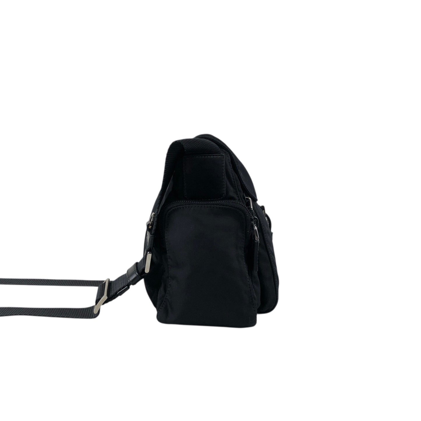 PRADA Tessuto Triangle Logo Front Buckle Side Pocket Shoulder bag Black Vintage pvgpkk