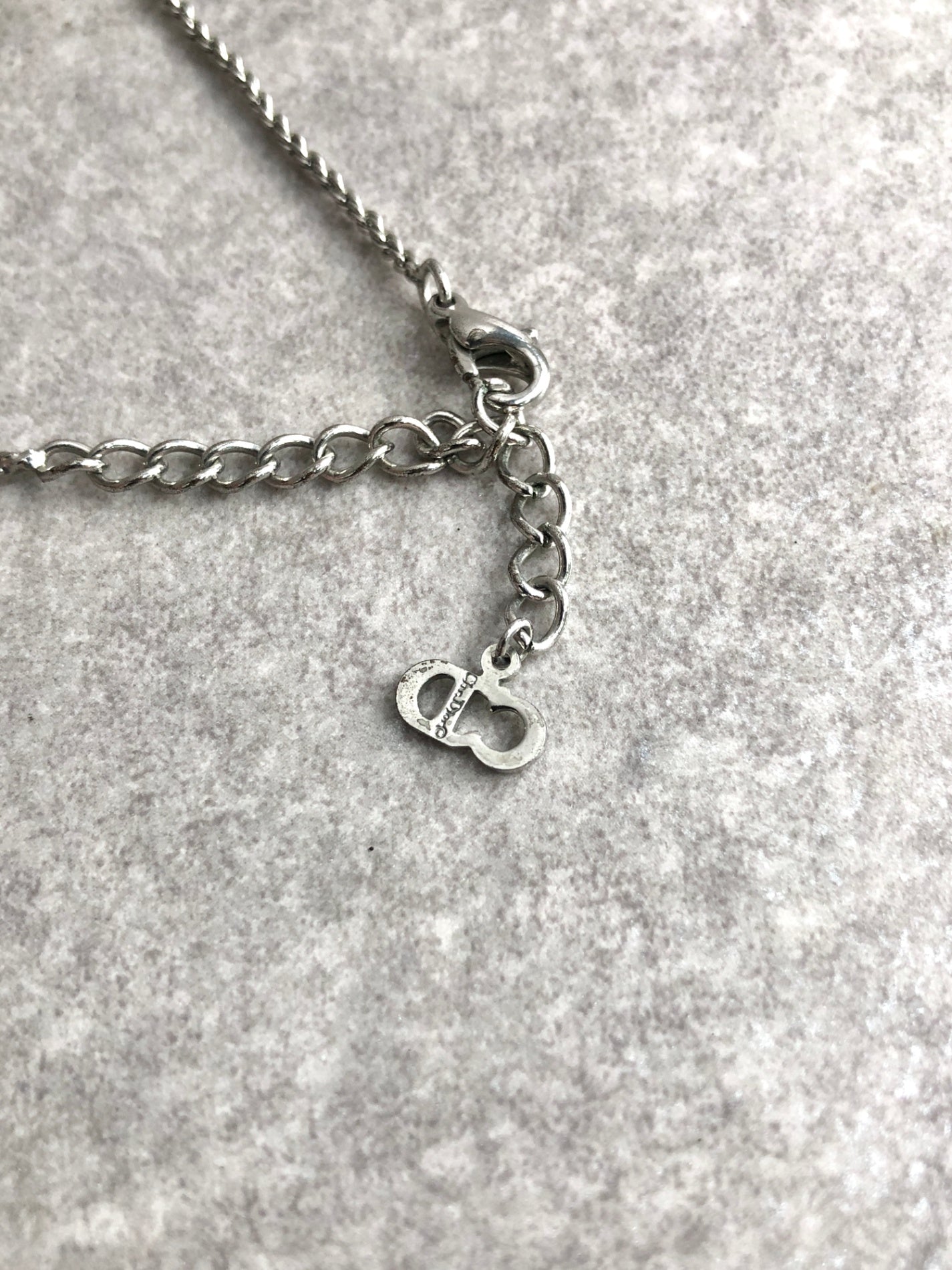 Christian Dior CD Logo Stone Necklace Silver Vintage f585fn