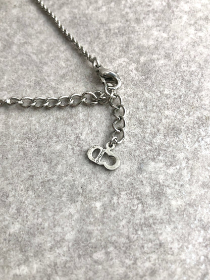 Christian Dior CD Logo Stone Necklace Silver Vintage f585fn