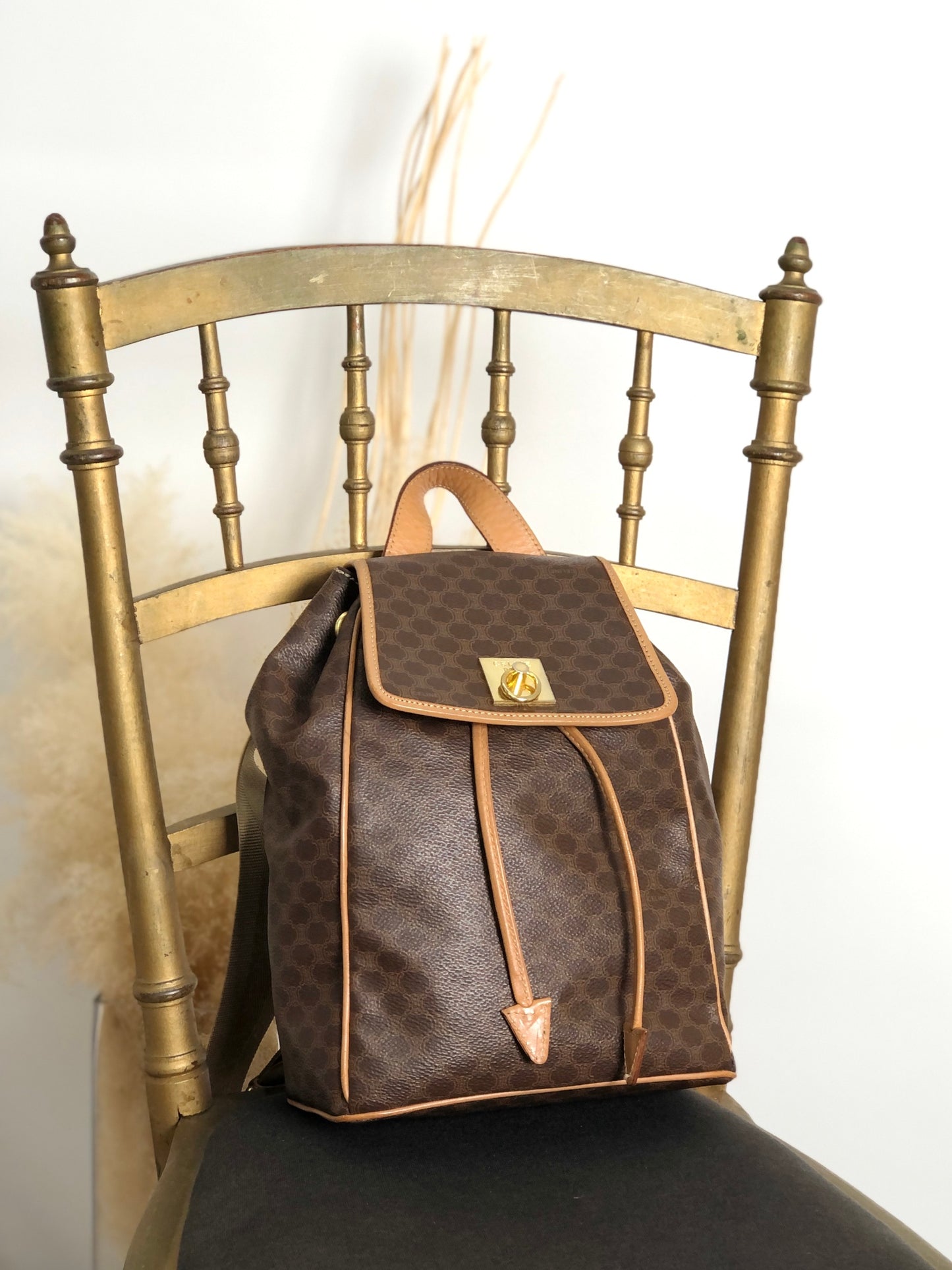 CELINE Macadam Gancini Backpack Brown Vintage jgndep