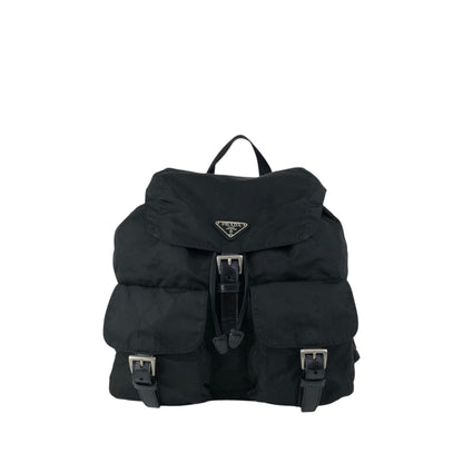 PRADA Tessuto Triangle Logo Double Pocket Backpack Black Vintage rr2dvd