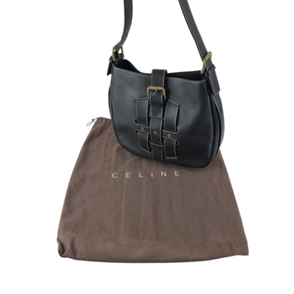 CELINE Front Buckle Shoulder bag Black Vintage f5ds3s