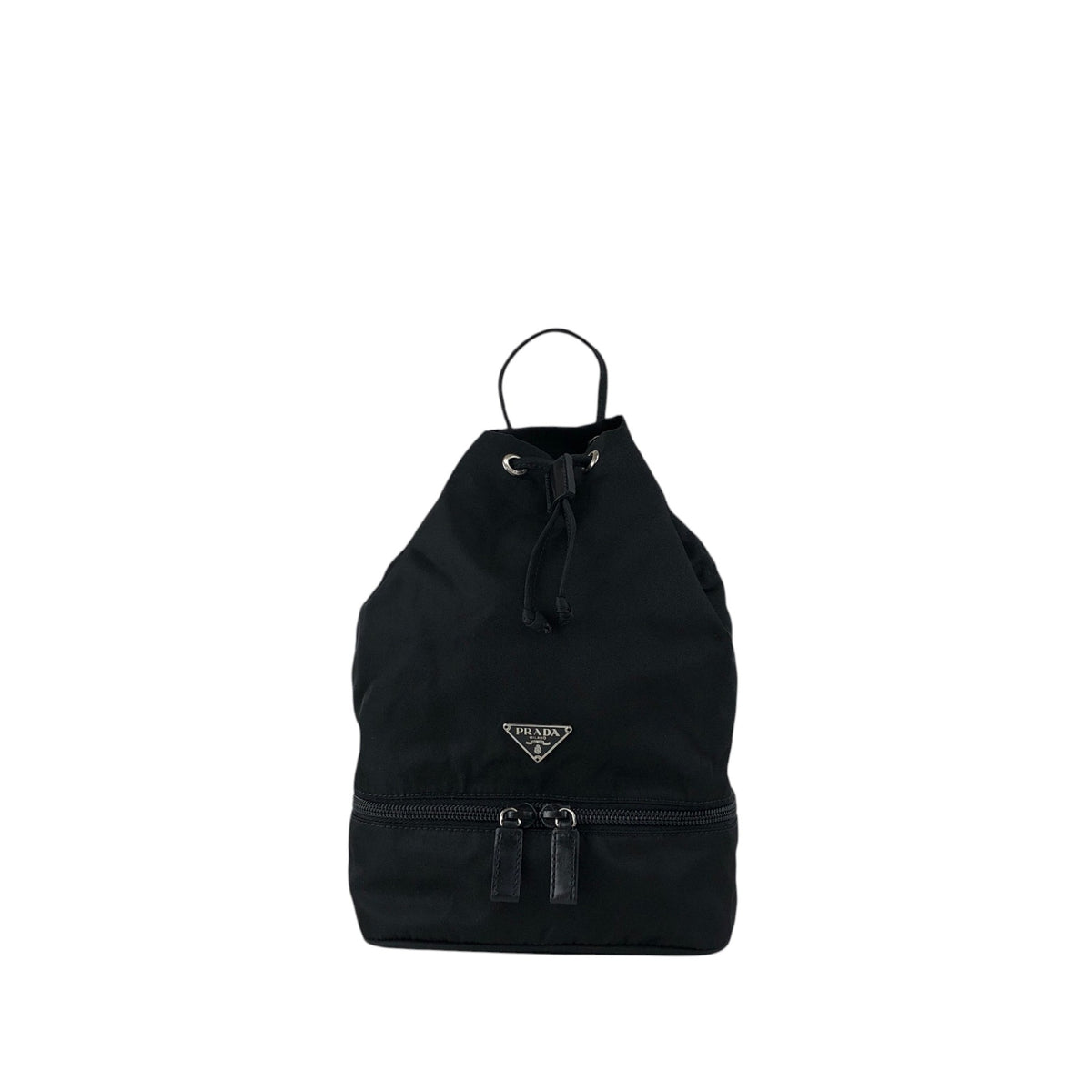 PRADA Tessuto Triangle Logo Drawstring Small Handbag Black Vintage bebvsv