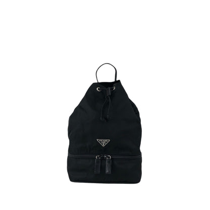 PRADA Tessuto Triangle Logo Drawstring Small Handbag Black Vintage bebvsv