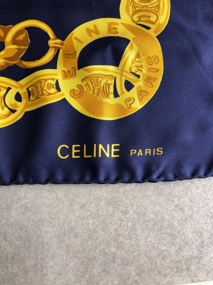 CELINE Starball SILK Scarf Navy×Gold Vintage m4xykh