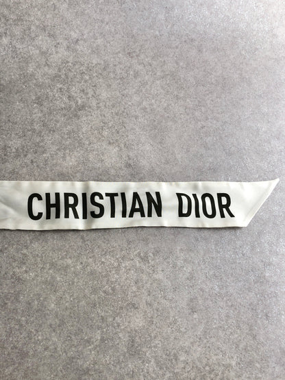 Christian Dior Logo Silk Scarf White Vintage tg52bh
