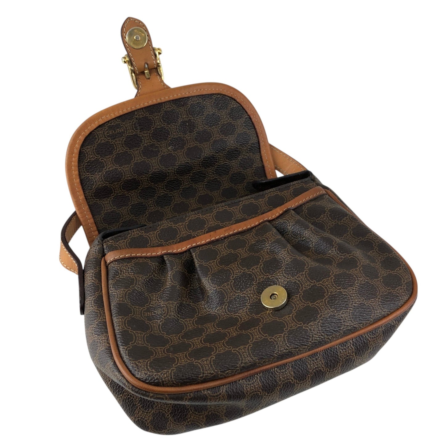 CELINE Macadam Front Buckle Shoulder bag Brown Vintage vryvsx