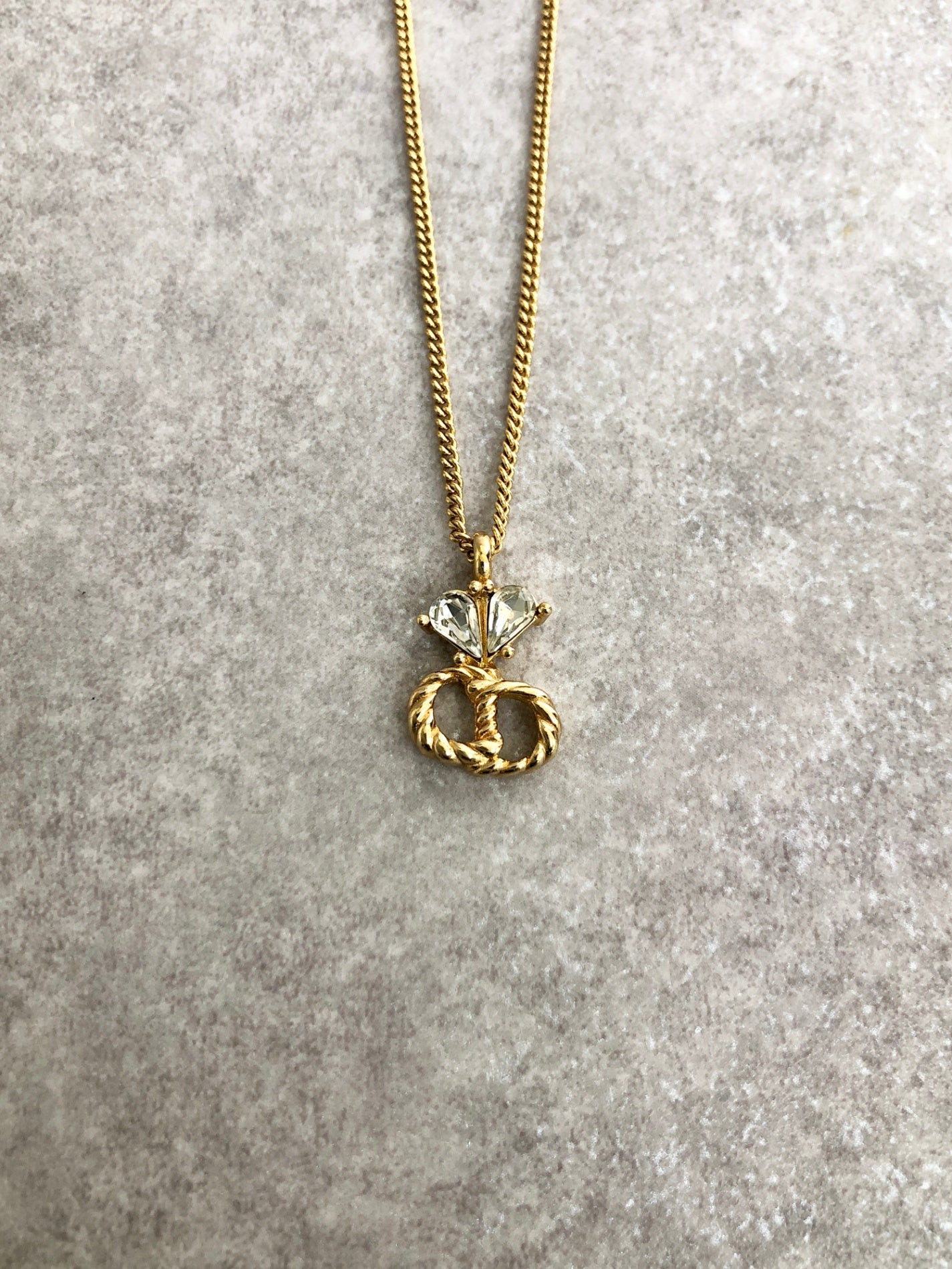 Christian Dior CD Logo Motif Rhinestone Necklace Gold Vintage grfmbp