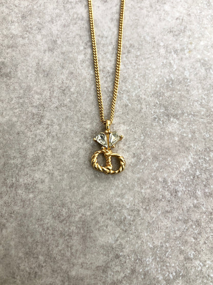 Christian Dior CD Logo Motif Rhinestone Necklace Gold Vintage grfmbp