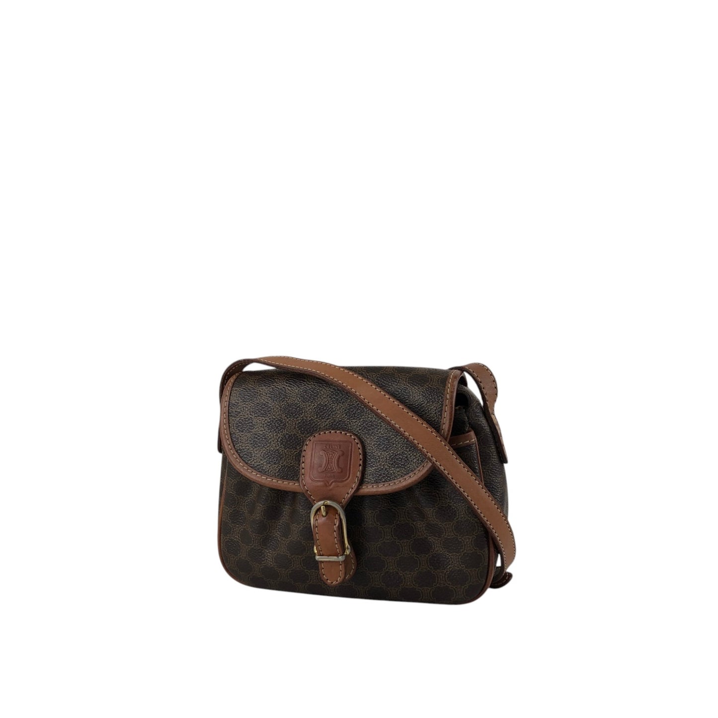 CELINE Macadam Front Buckle Shoulder bag Brown Vintage hkdpre