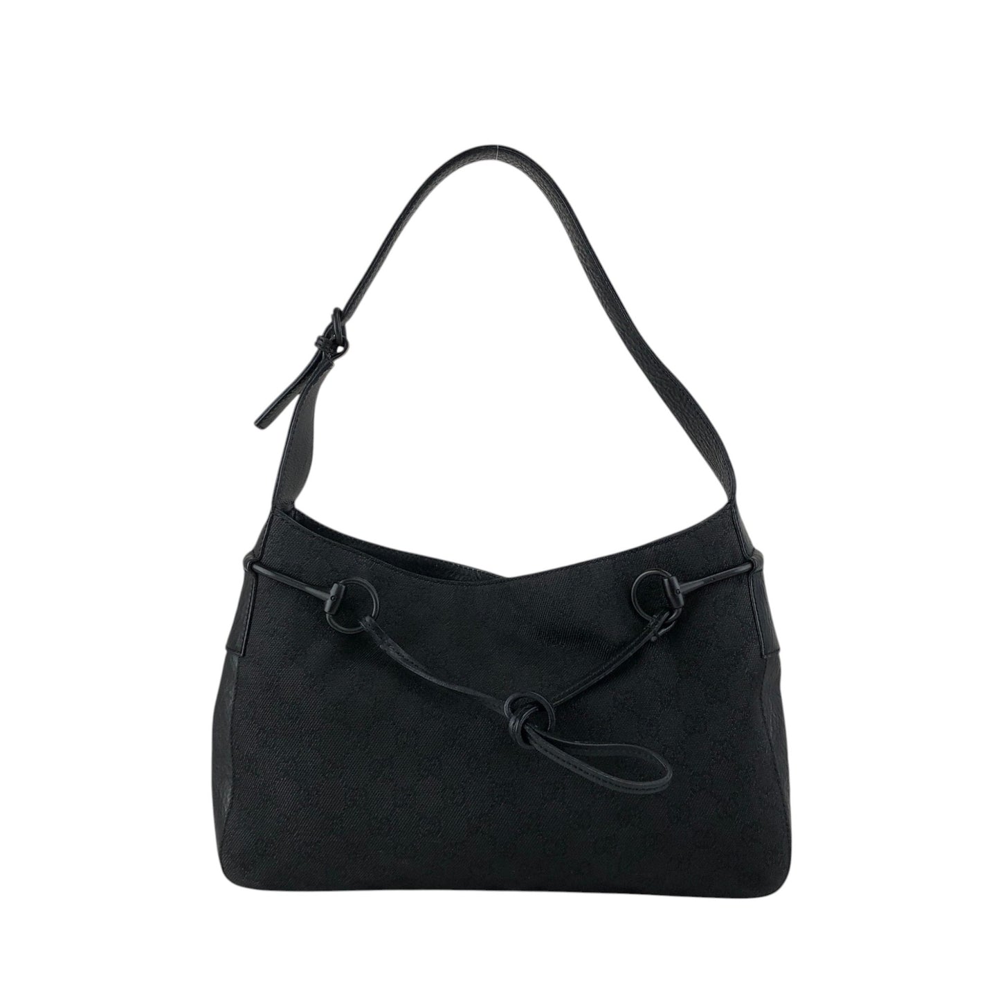 GUCCI GG Canvas Horse Bit Shoulder bag Black Vintage h5tsed