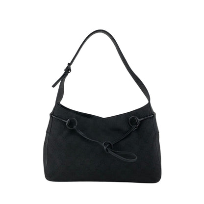 GUCCI GG Canvas Horse Bit Shoulder bag Black Vintage h5tsed