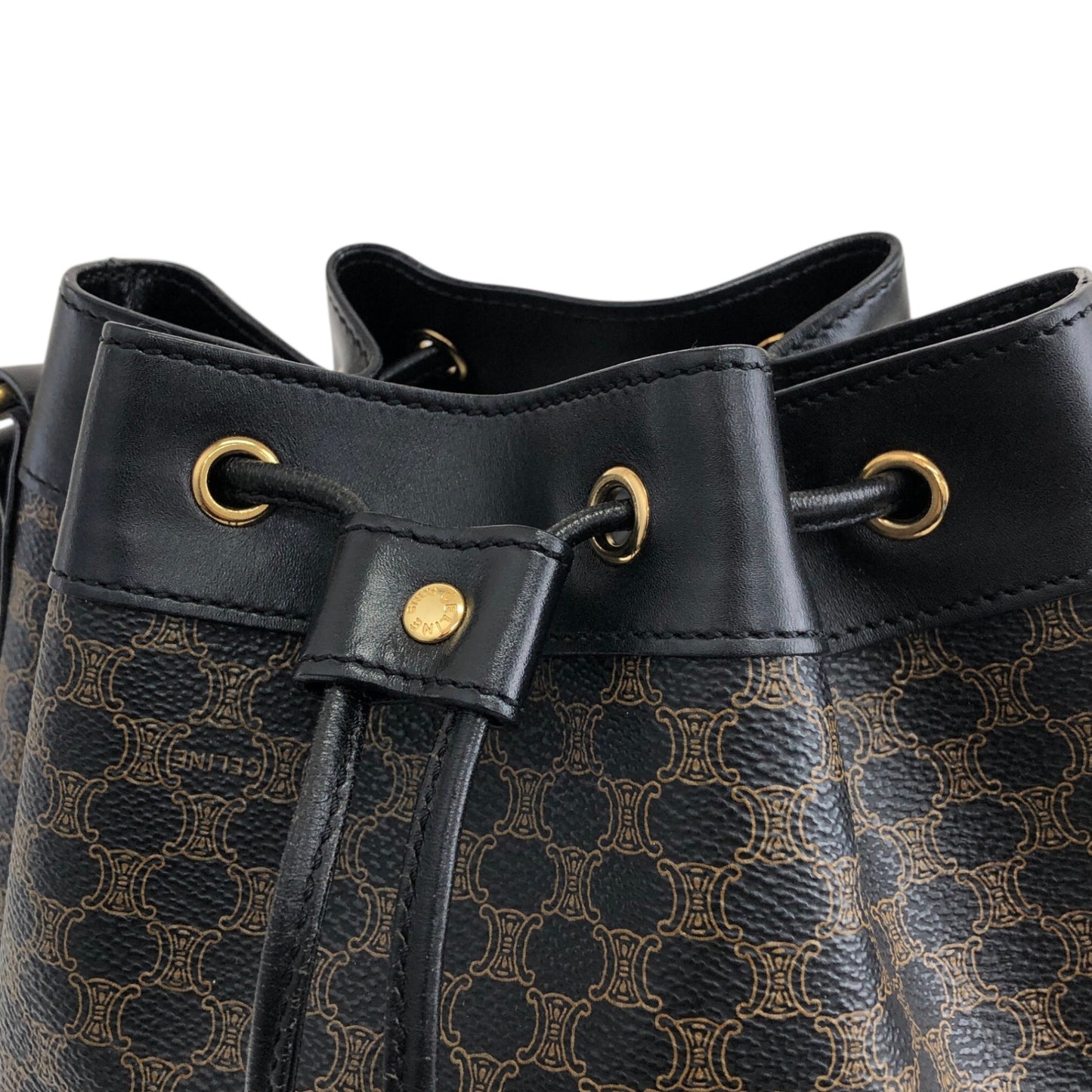 CELINE Macadam Blason Drawstring Shoulder bag Black Vintage ruunby