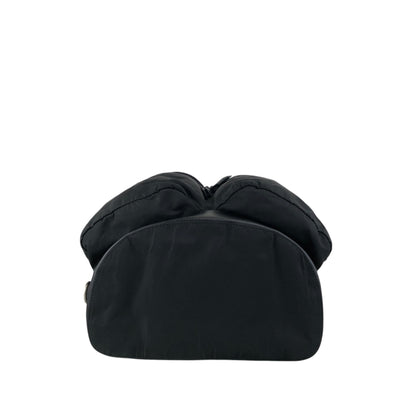 PRADA Tessuto Triangle Logo Front Buckle Double Pocket  Backpack Black Vintage ept4gf