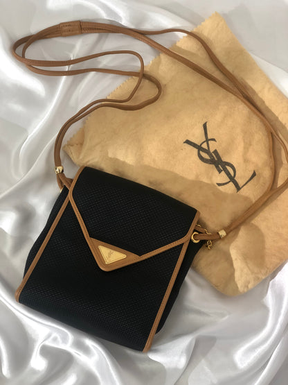 Yves Saint Laurent YSL Logo Nylon Leather Crossbody Shoulder bag Black Vintage n3ryut