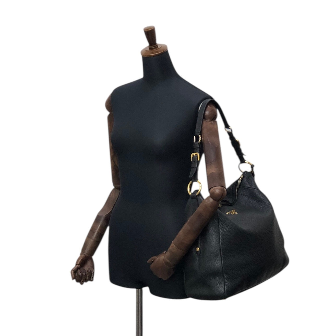 PRADA Logo Shoulder bag Black Vintage mxb7r6