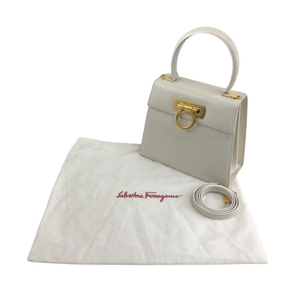 Salvatore Ferragamo Gancini Two-way Handbag Shoulder bag White Vintage d37hra