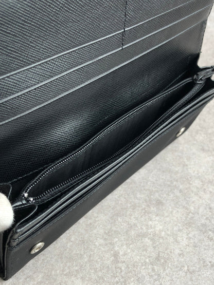 PRADA Tessuto Triangle Logo Long Wallet Black Vintage kjema3