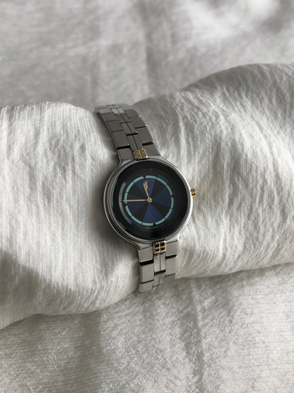 Yves Saint Laurent YSL Logo Quartz Watch Silver×Blue Vintage g2xkhm