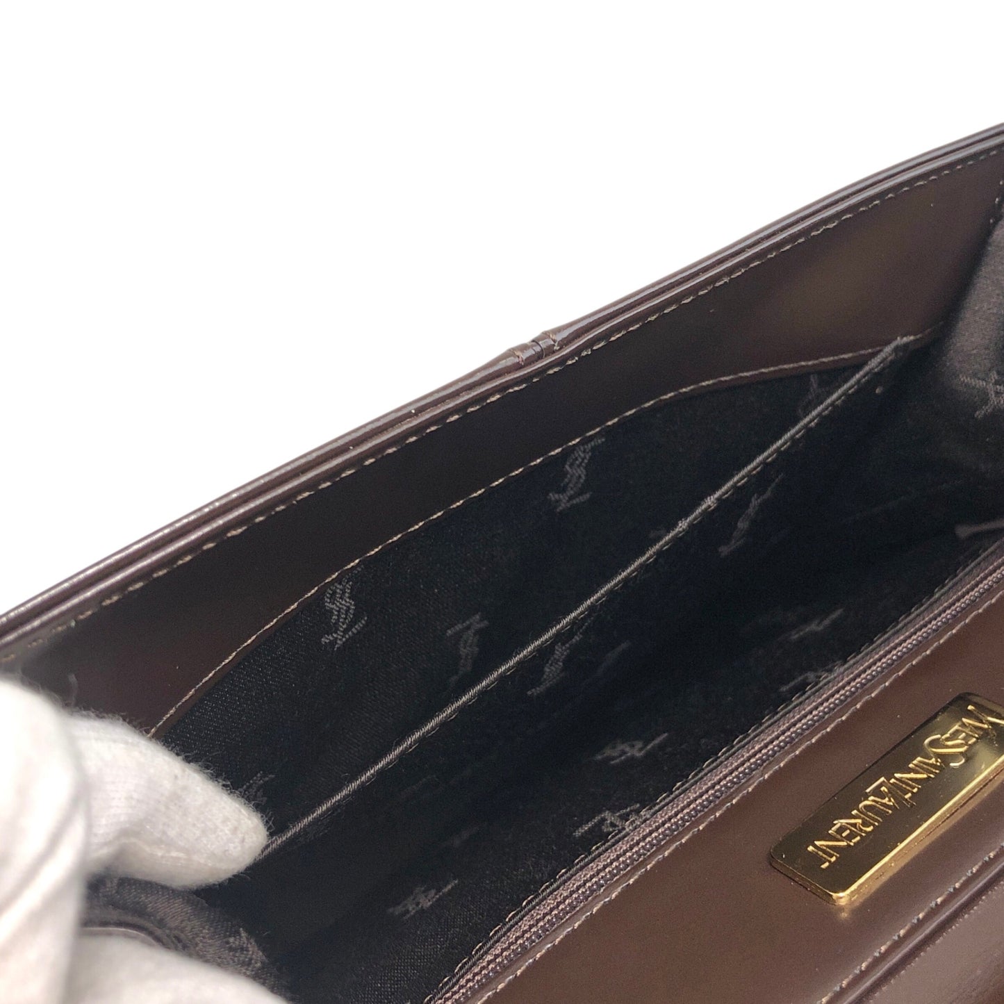 Yves Saint Laurent YSL Logo Top Handle Handbag Brown Vintage 3bhgkg