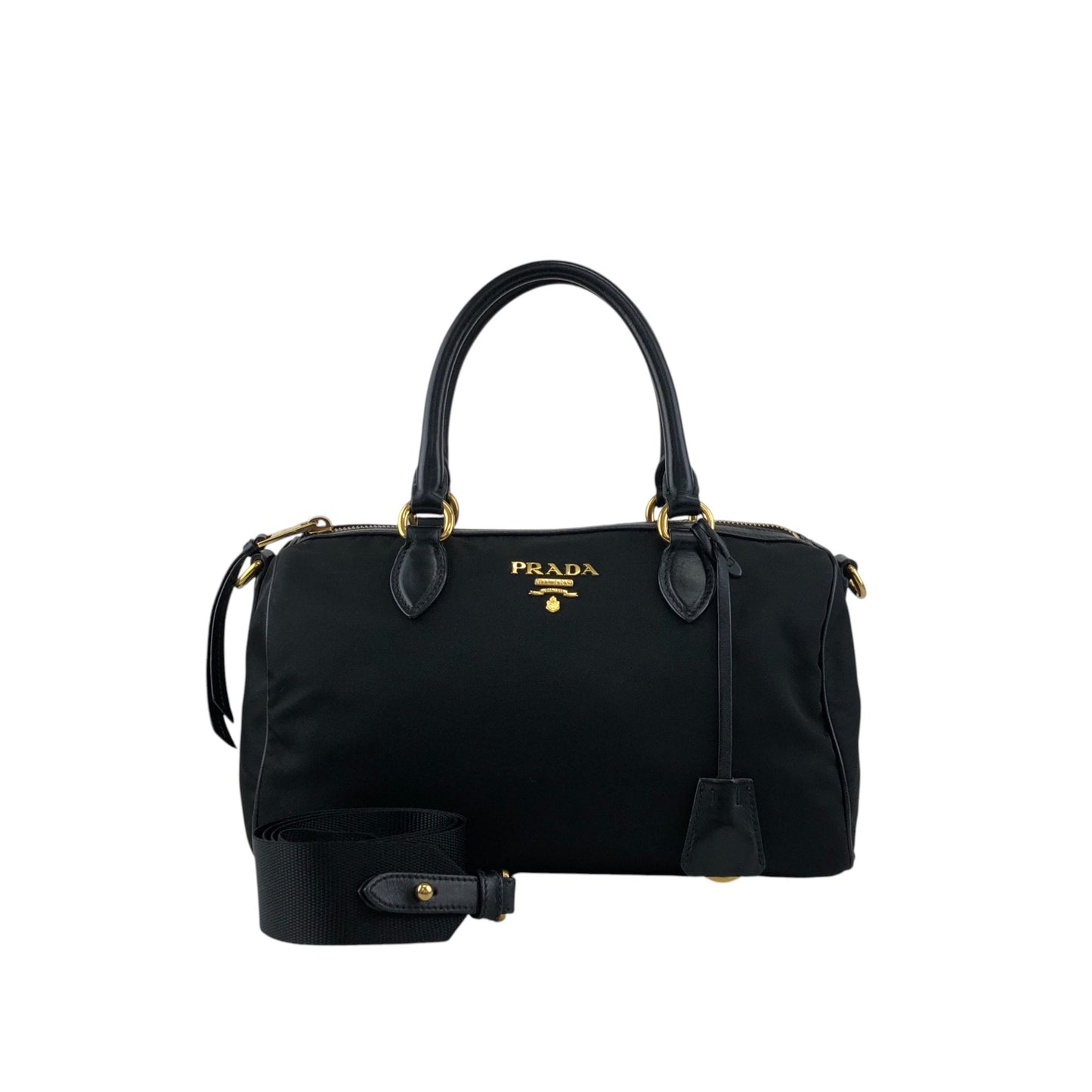 PRADA Logo Two-way Boston bag Shoulder bag Black Vintage 76zjdy