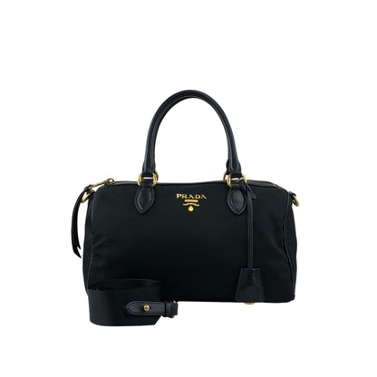 PRADA Logo Two-way Boston bag Shoulder bag Black Vintage 76zjdy