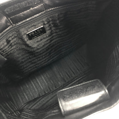 PRADA Logo Motif Embossed Leather Shoulder bag Hobobag Black Vintage b8kas6