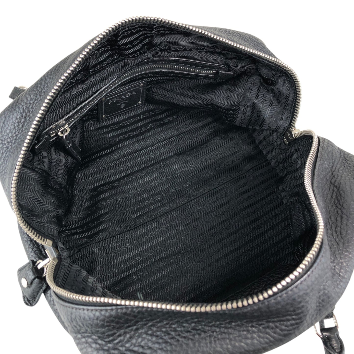 PRADA Logo Embossed Small Boston bag Handbag Black Vintage 2nb76v