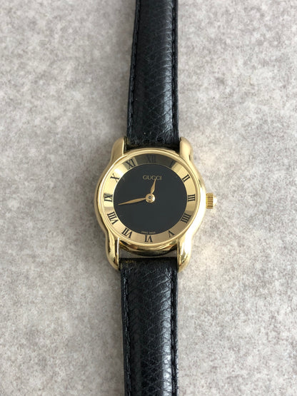GUCCI Logo Quartz Watch Black×Gold Vintage zt6np6