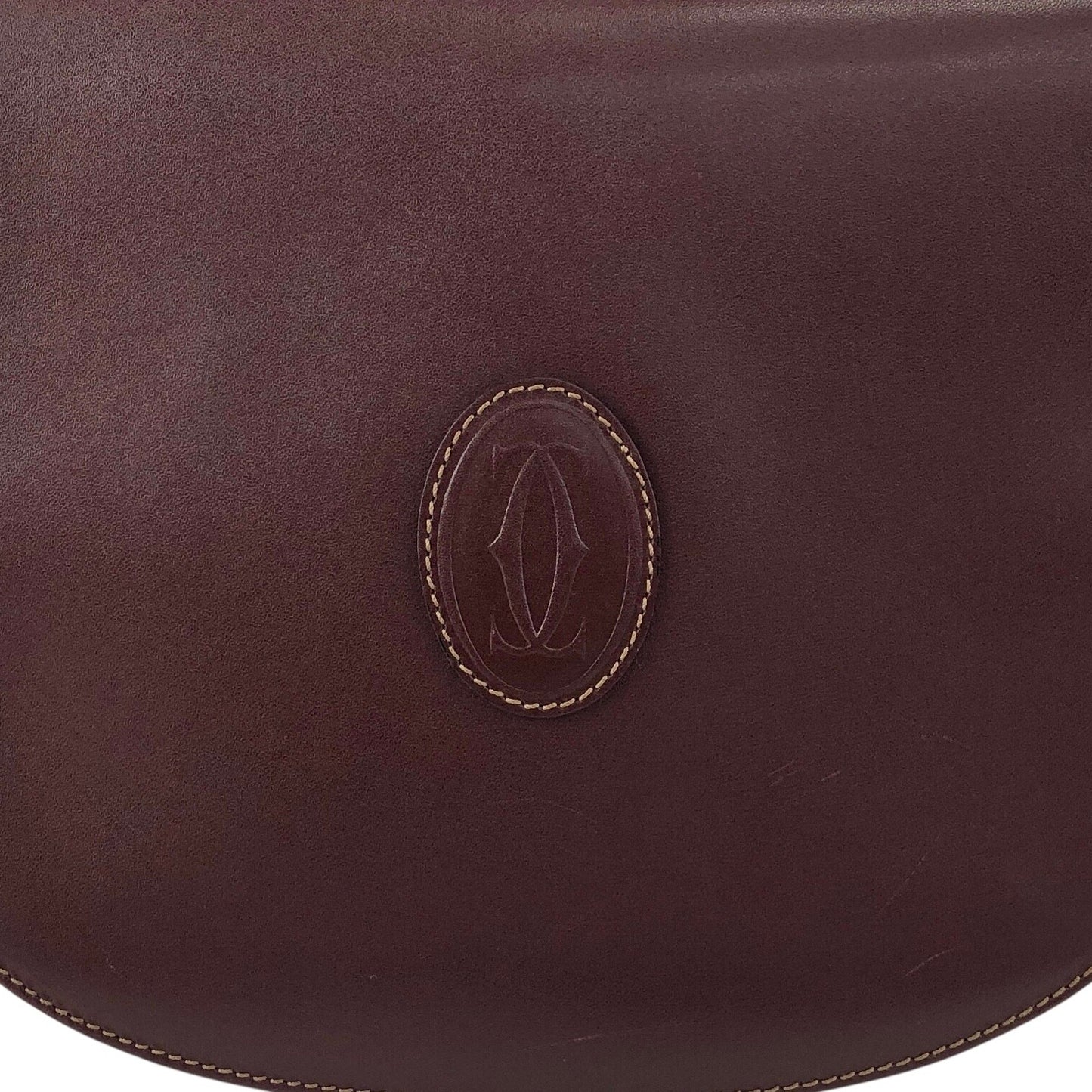 Cartier Logo Embossed Round Shoulder bag Bordeaux Vintage i6sky4