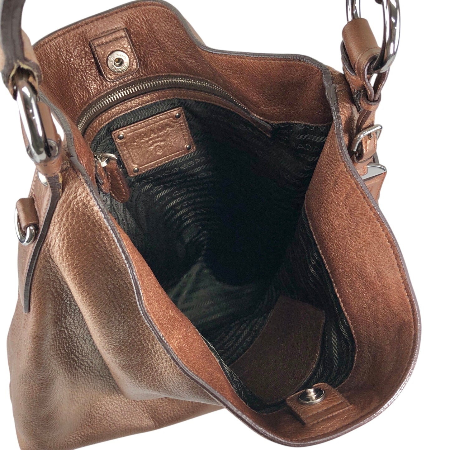 PRADA Logo Shoulder bag Hobobag Brown Vintage ufndas