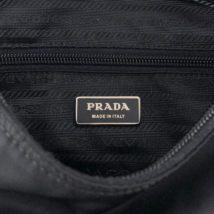PRADA Tessuto Triangle Logo Front Buckle Double Pocket Shoulder bag Black Vintage yejdb4