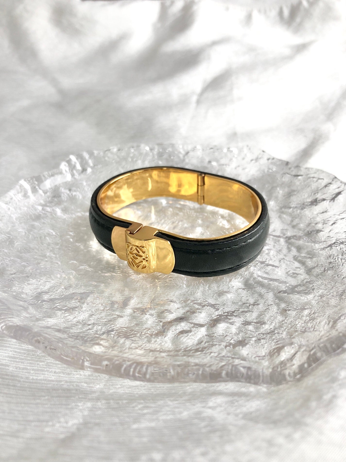 LOEWE Anagram Bangle Black×Gold Vintage 3pc2jj