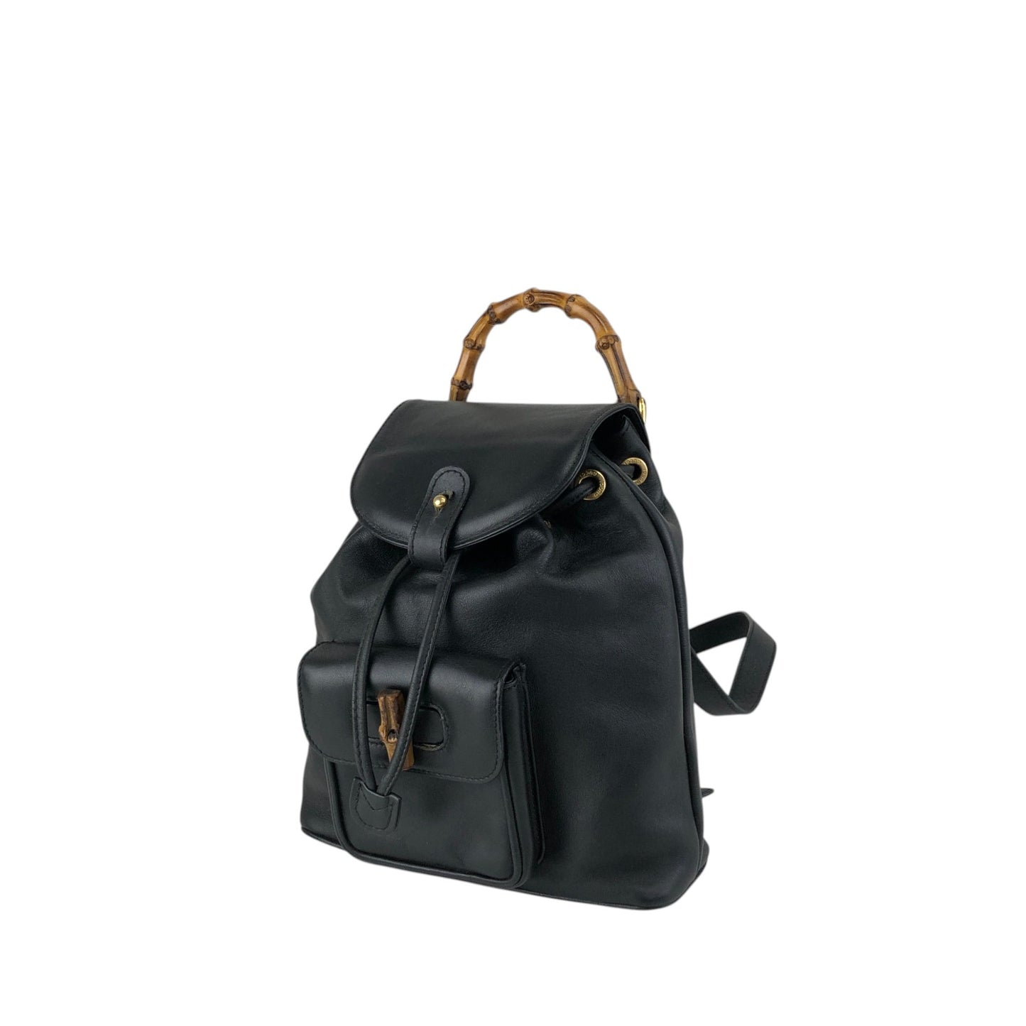 GUCCI Bamboo Front Pocket Backpack Black Vintage f7grwk