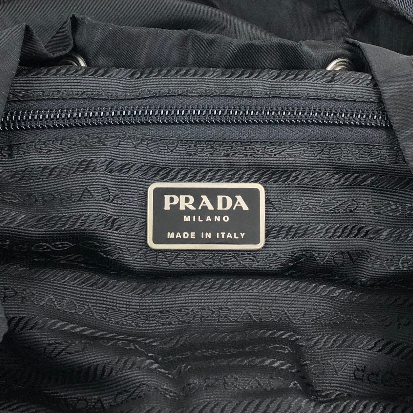 PRADA Tessuto Triangle Logo Front Buckle Backpack Black Vintage ue56ys