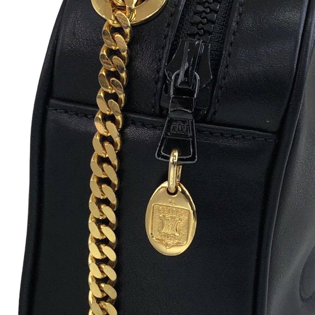 CELINE Triomphe Leather Chain Shoulder bag Black Vintage jigb5w