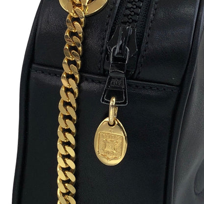 CELINE Triomphe Leather Chain Shoulder bag Black Vintage jigb5w