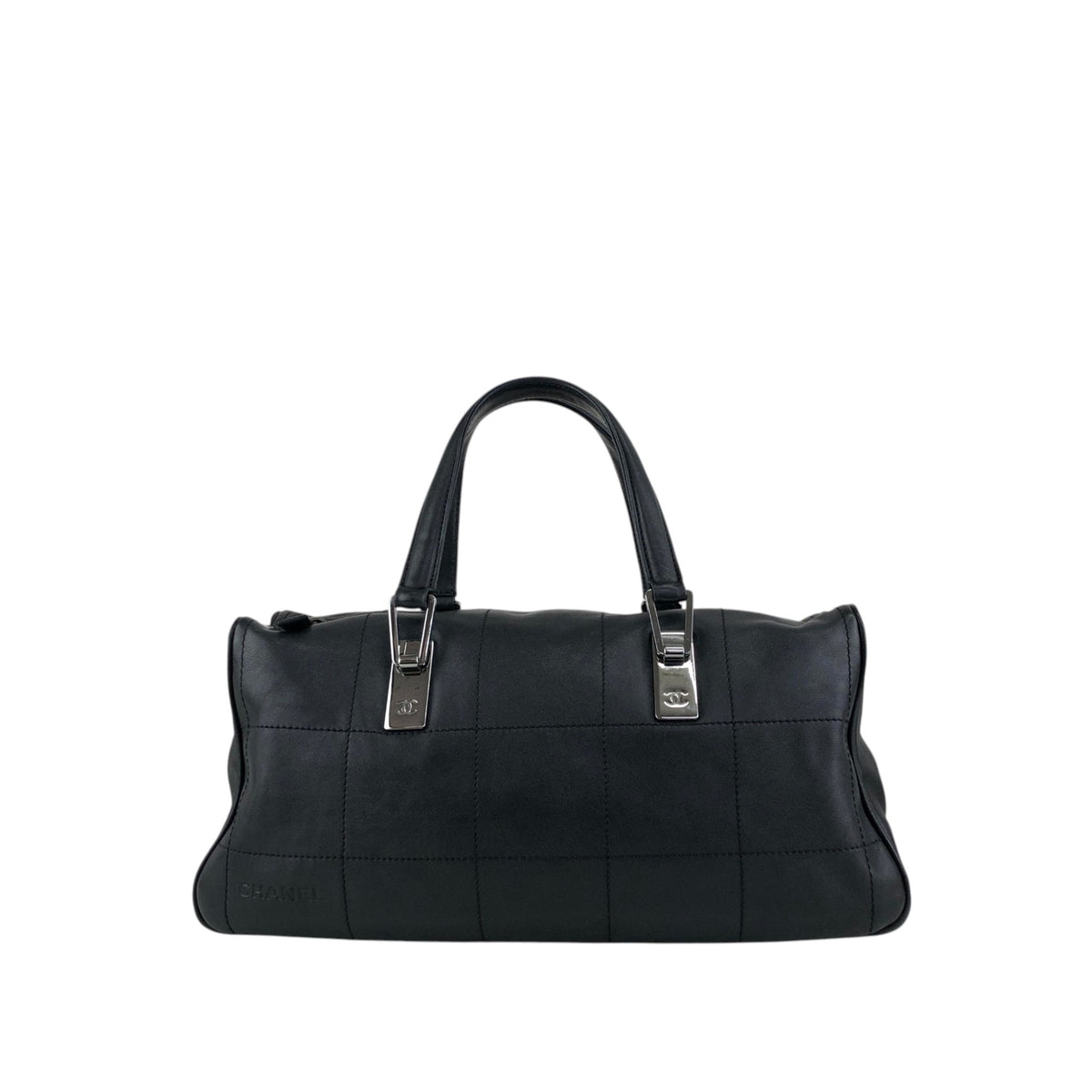 CHANEL Chocolate Bar Handbag Boston bag Black Vintage 6yfva8
