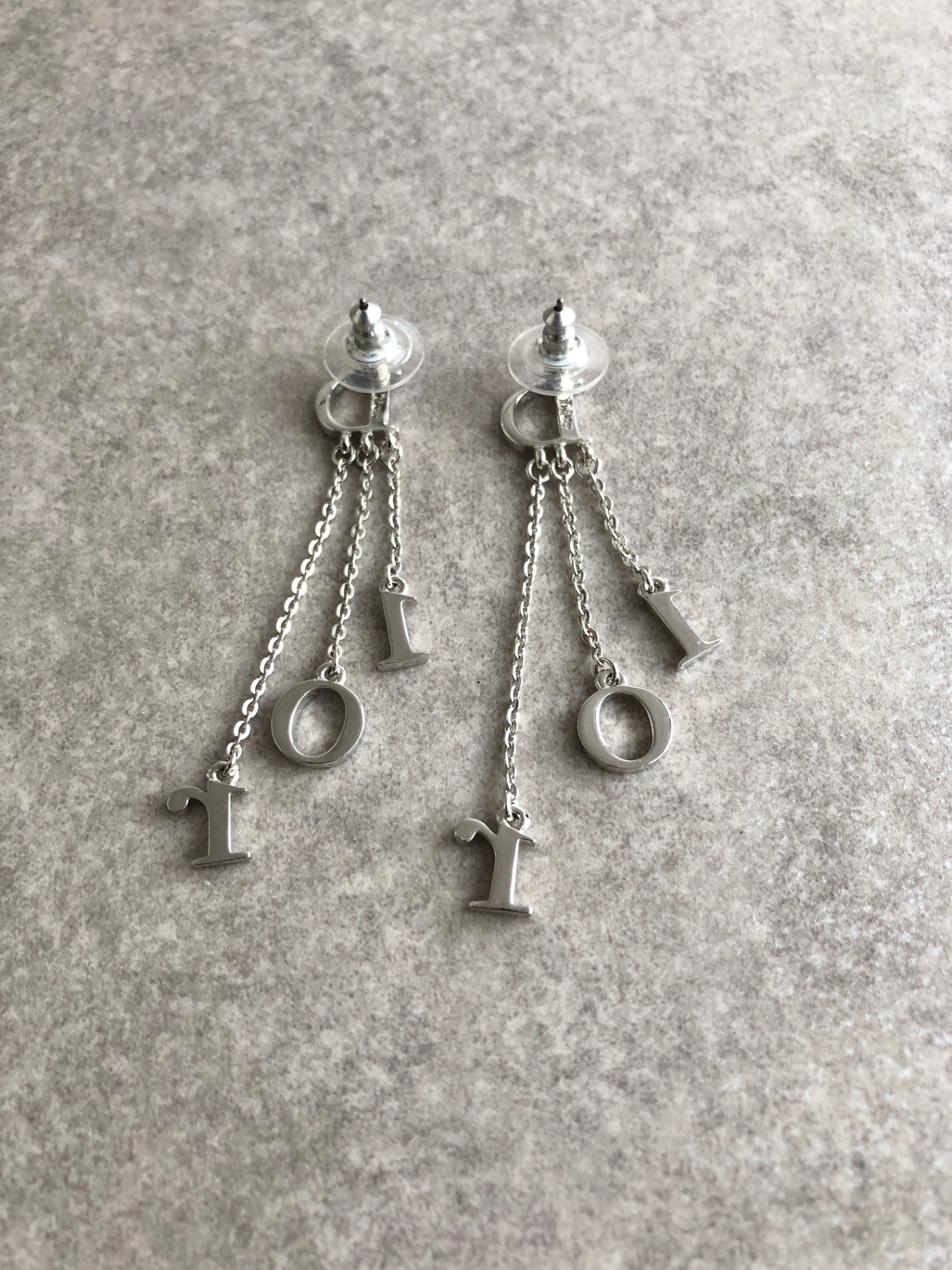 Christian Dior Logo Rhinestone Pierced Silver Vintage y8nugf
