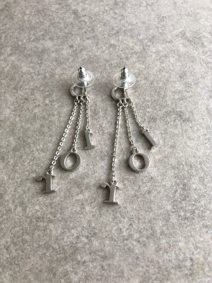 Christian Dior Logo Rhinestone Pierced Silver Vintage y8nugf