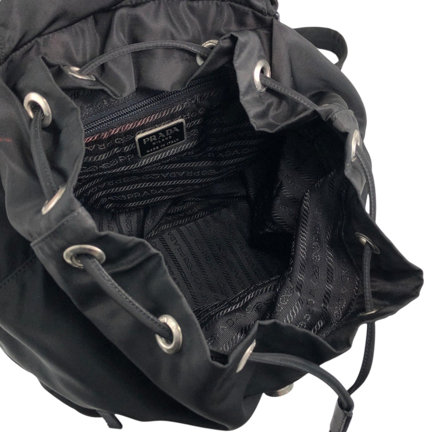 PRADA Tessuto Triangle Logo Front Buckle Backpack Black Vintage bde87k