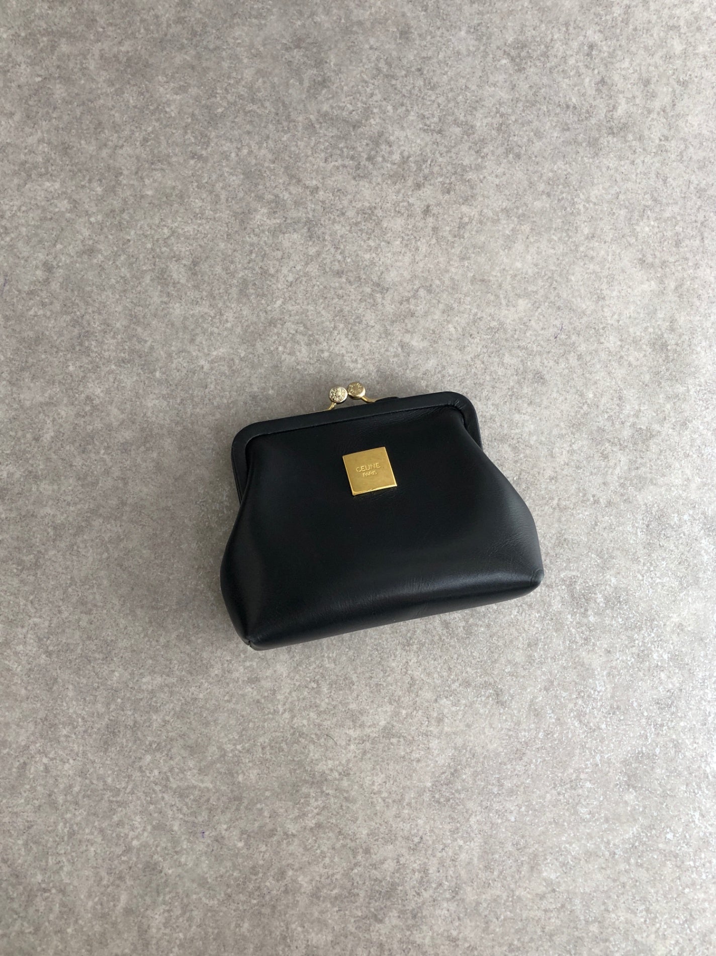 CELINE Logo Metal Clasp Coin Purse Black Vintage z4abfu