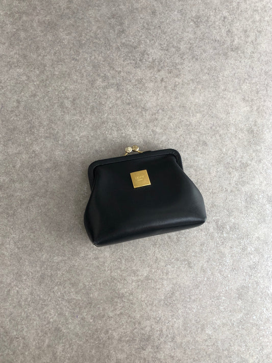 CELINE Logo Metal Clasp Coin Purse Black Vintage z4abfu