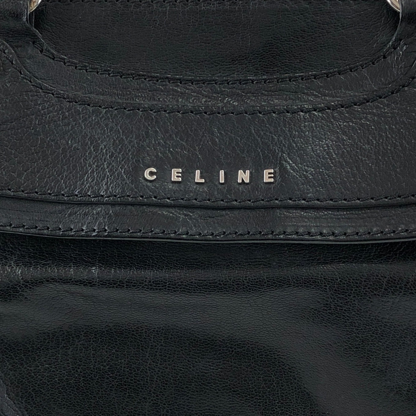 CELINE Horse Carriage Logo Handbag Black Vintage v5s4uu