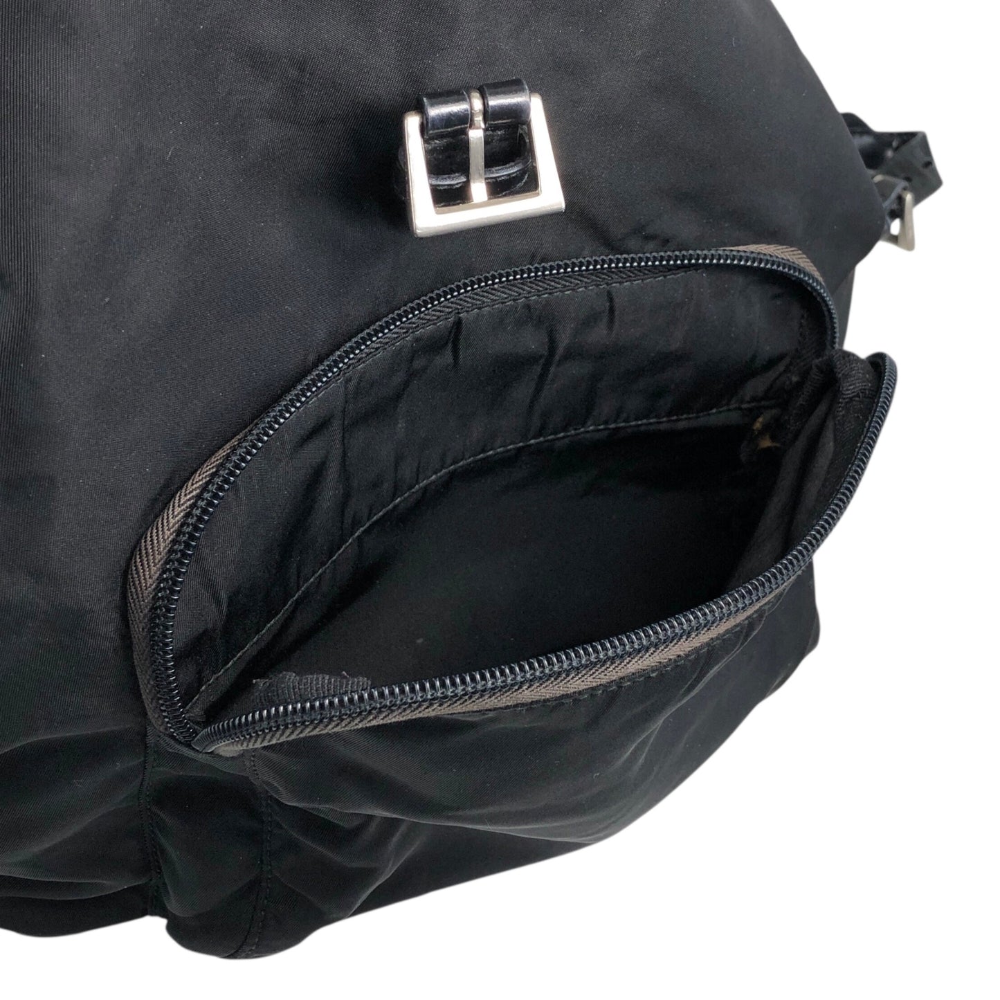 PRADA Tessuto Triangle Logo Front Buckle Backpack Black Vintage f788mi