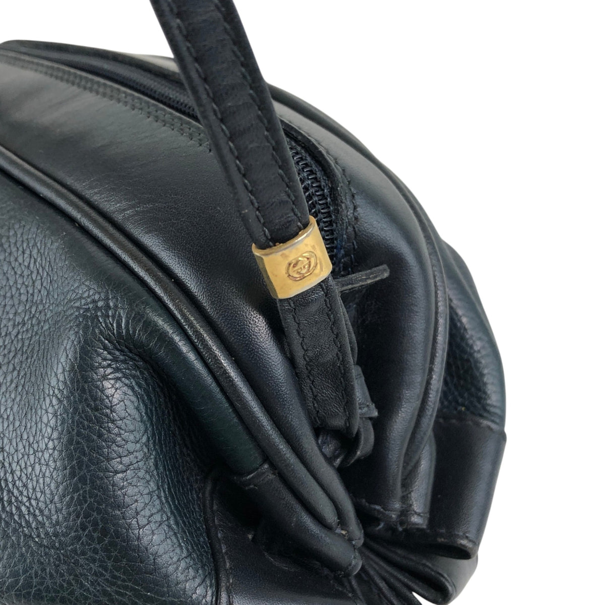 GUCCI Logo Embossed Shoulder bag Navy Vintage e4surv