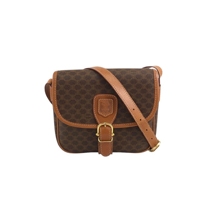 CELINE Macadam Blason Front Buckle Shoulder bag Brown Vintage z5ucpb
